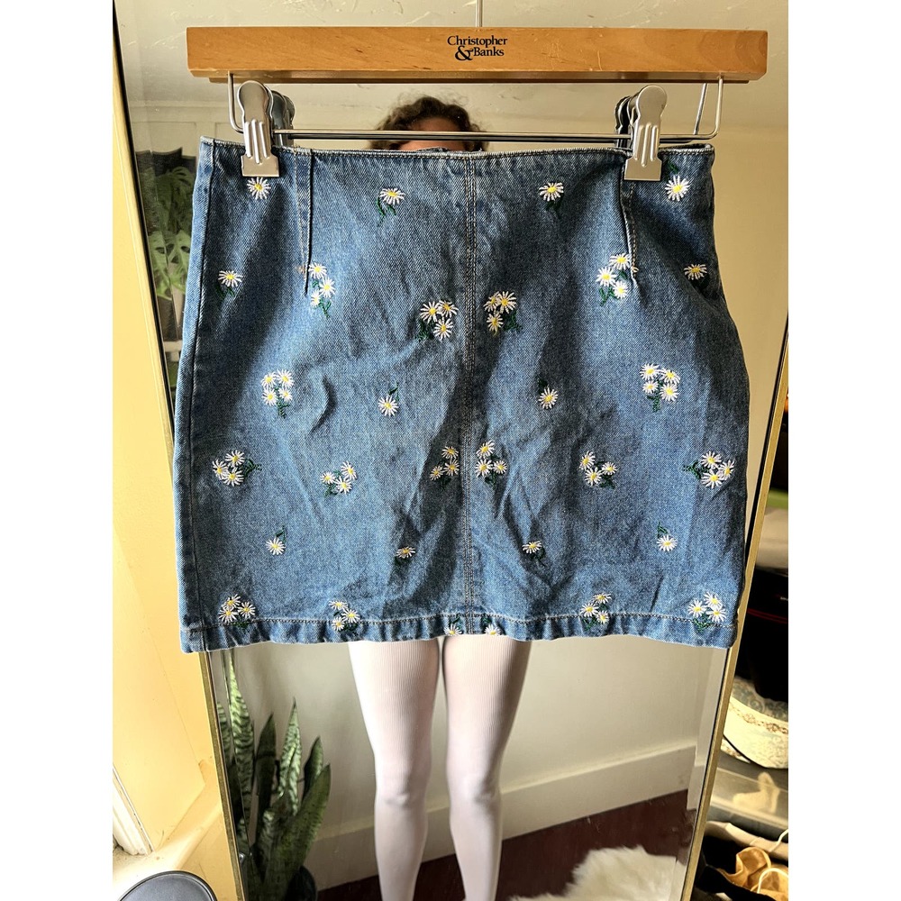 unbranded embroidered denim mini skirt